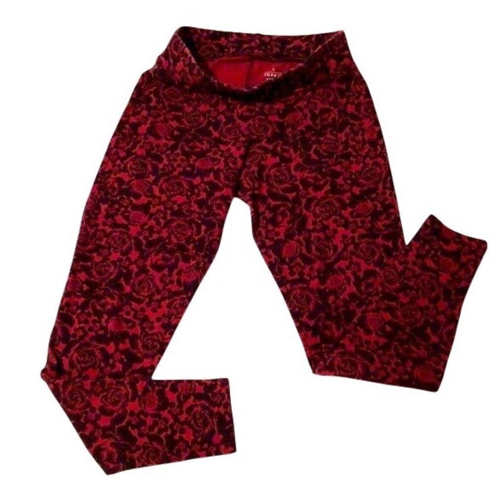 Torrid Red Black Roses Leggings Red Wine Pull up Stretch Valentines Size 0 - Picture 1 of 6